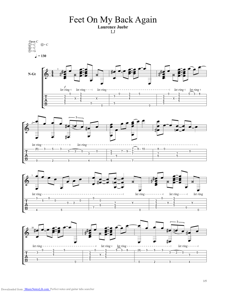 Feet on My Back Again guitar pro tab by Laurence Juber @ musicnoteslib.com