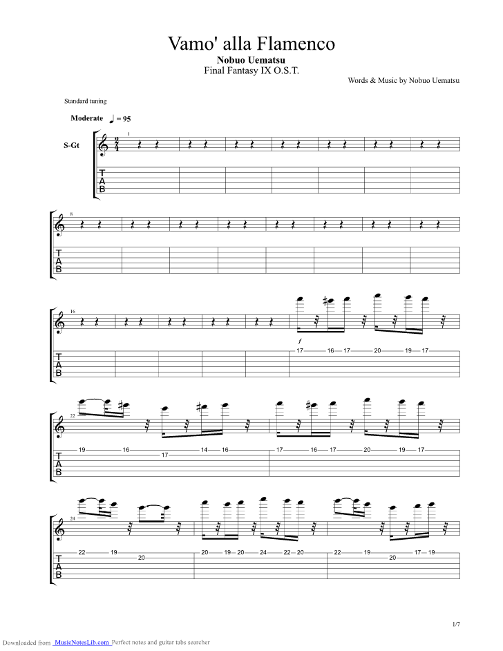 Final Fantasy 9 - Vamo All Flamenco guitar pro tab by Misc Computer ...