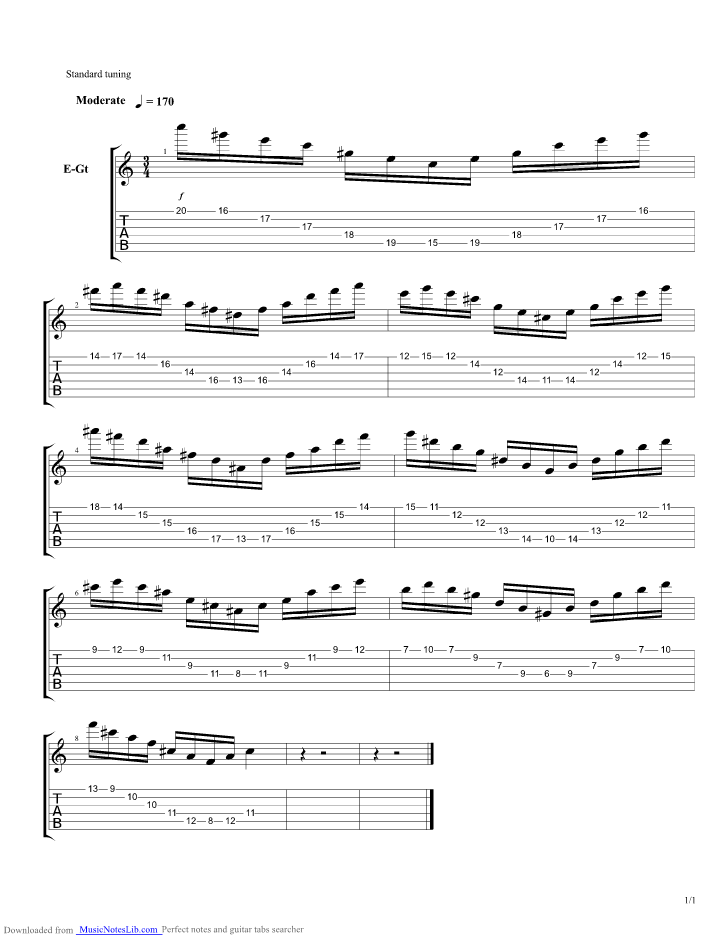 Dimented guitar pro tab by Ron Jarzombek @ musicnoteslib.com